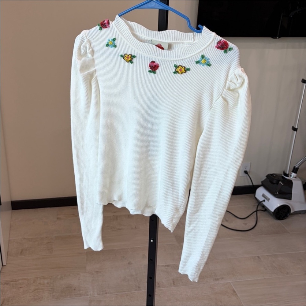 Farm Rio: Off-White Flower Embroidery Knit Top - Picture 11 of 12
